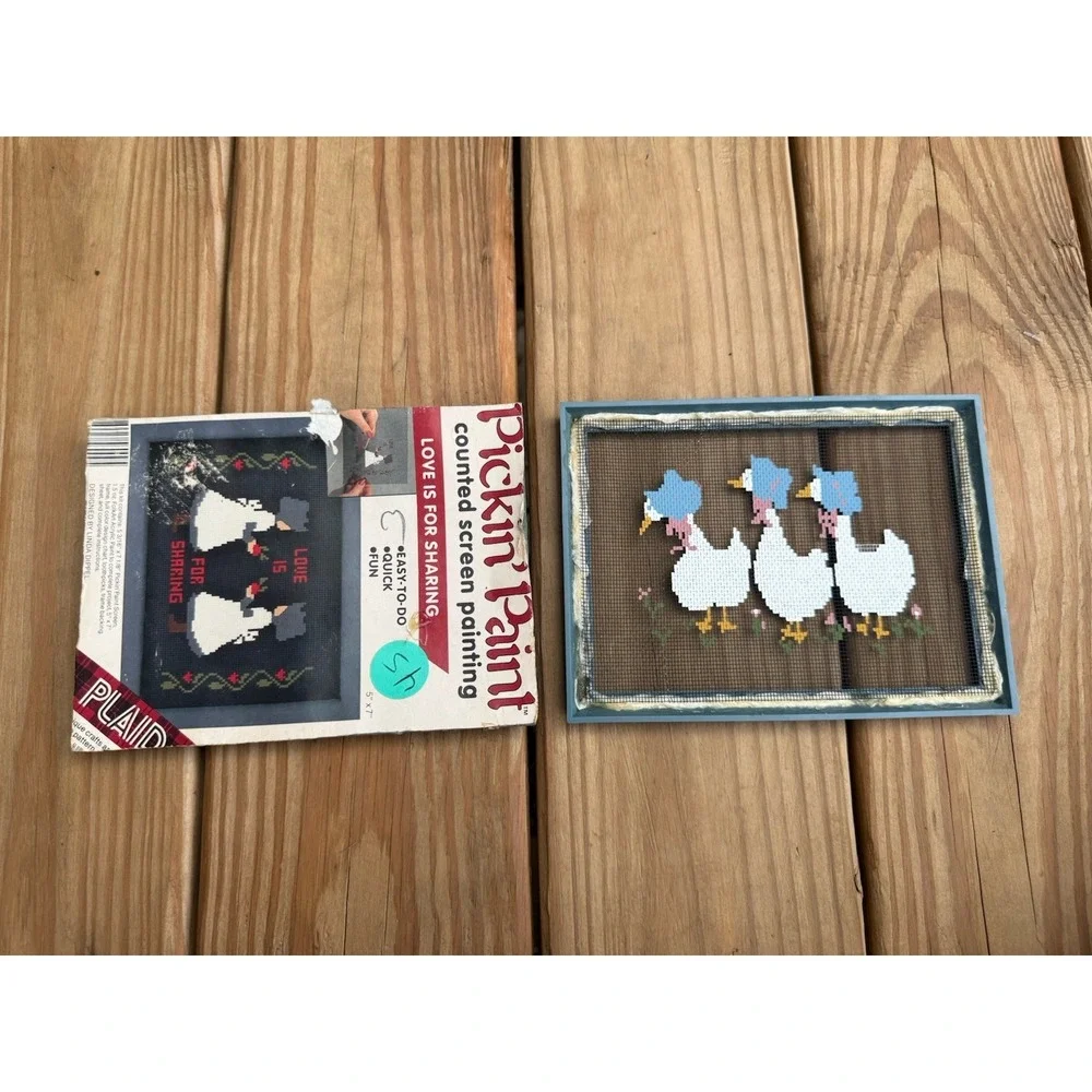 Vtg 80s Pickin Paint Country Geese & Love Is For Sharing Framed Cottagecore
